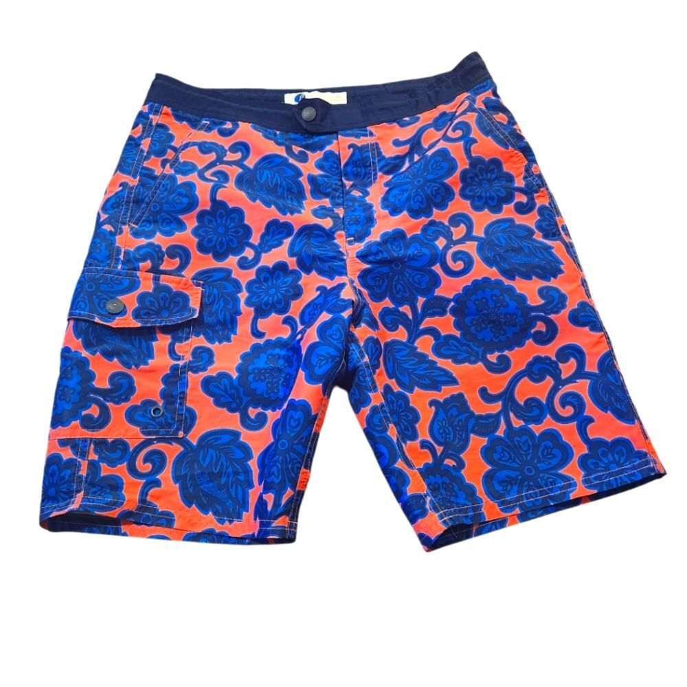 Boden Men's Size 32 Pink Blue Floral Swim Trunks Board Shorts Aloha Beach Pool